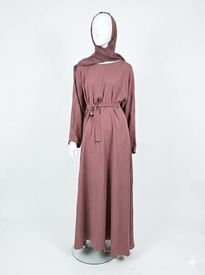 jolienisa Mauve Belted Nida Abaya | Includes Matching Hijab & Pockets Mauve Belted Nida Abaya | Includes Matching Hijab & Pockets