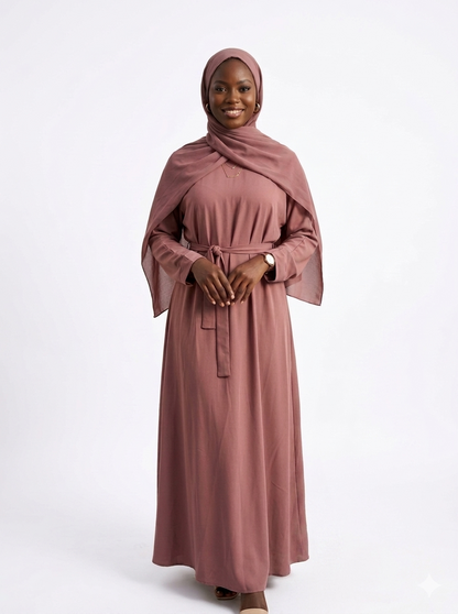 jolienisa Mauve Belted Nida Abaya | Includes Matching Hijab & Pockets Mauve Belted Nida Abaya | Includes Matching Hijab & Pockets