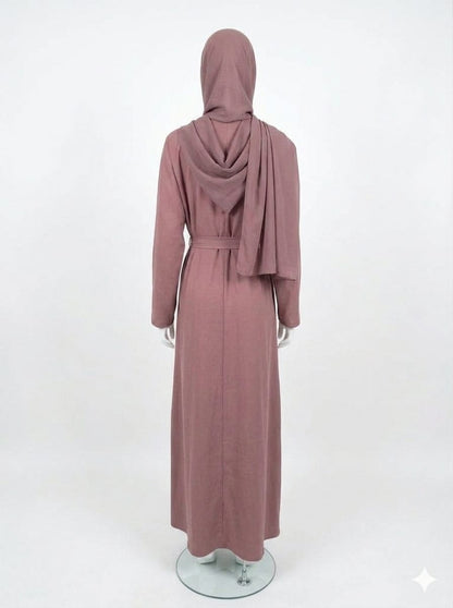 jolienisa Mauve Belted Nida Abaya | Includes Matching Hijab & Pockets Mauve Belted Nida Abaya | Includes Matching Hijab & Pockets