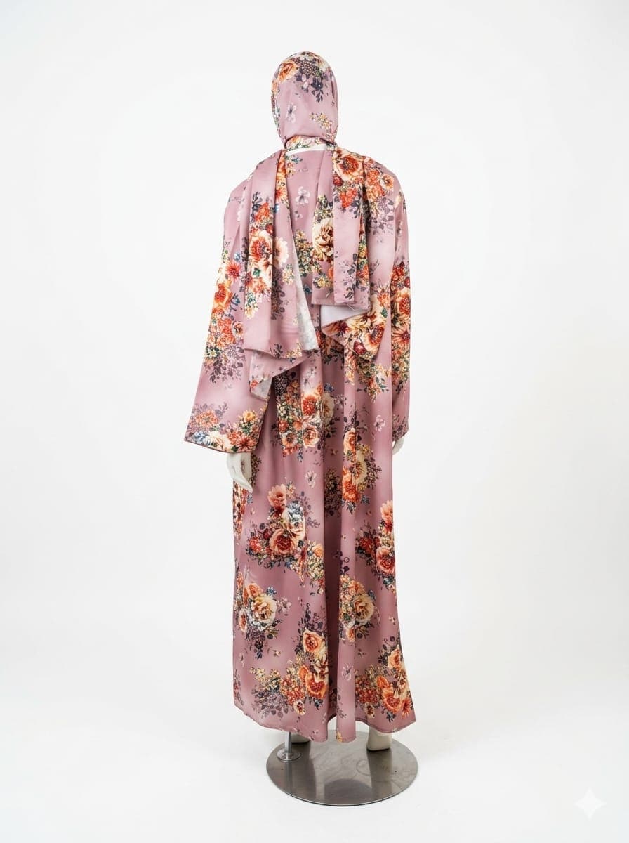 Mauve Floral 4-Piece Abaya Kimono Set | Jolie Nisa