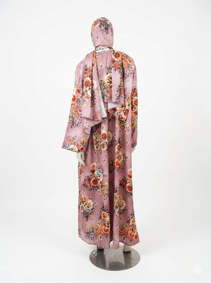 Mauve Floral 4-Piece Abaya Kimono Set | Jolie Nisa