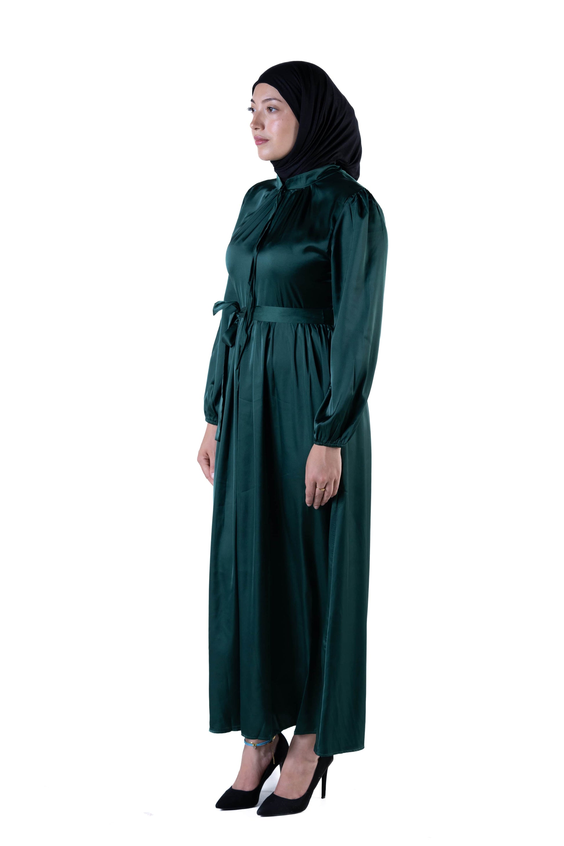 jolienisa Maxi Dress Jolie Nisa Elegant Dark Forest Green Silk Dress | Long Dress with Belt | Maxi Dress for Weddings & Formal Events Forest Green Silk Dress - Elegant Maxi Dresses for Weddings & Events