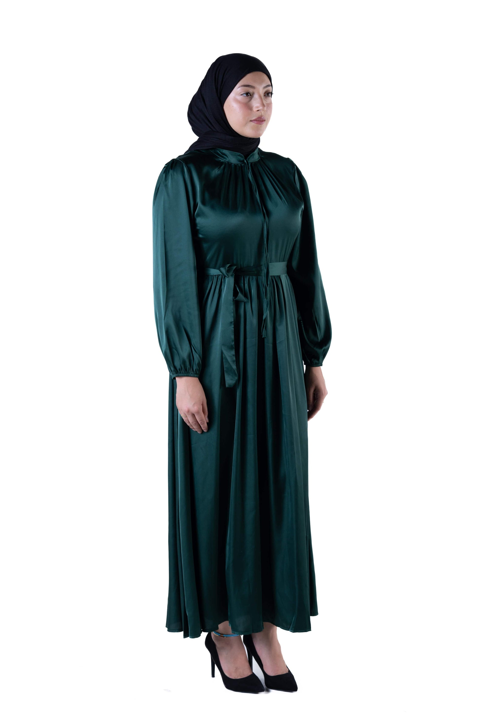 jolienisa Maxi Dress Jolie Nisa Elegant Dark Forest Green Silk Dress | Long Dress with Belt | Maxi Dress for Weddings & Formal Events Forest Green Silk Dress - Elegant Maxi Dresses for Weddings & Events