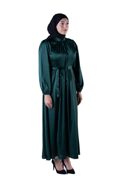 jolienisa Maxi Dress Jolie Nisa Elegant Dark Forest Green Silk Dress | Long Dress with Belt | Maxi Dress for Weddings & Formal Events Forest Green Silk Dress - Elegant Maxi Dresses for Weddings & Events