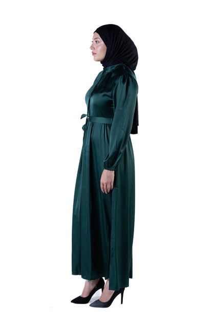 jolienisa Maxi Dress Jolie Nisa Elegant Dark Forest Green Silk Dress | Long Dress with Belt | Maxi Dress for Weddings & Formal Events Forest Green Silk Dress - Elegant Maxi Dresses for Weddings & Events