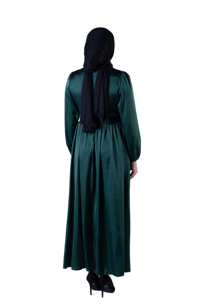 jolienisa Maxi Dress Jolie Nisa Elegant Dark Forest Green Silk Dress | Long Dress with Belt | Maxi Dress for Weddings & Formal Events Forest Green Silk Dress - Elegant Maxi Dresses for Weddings & Events