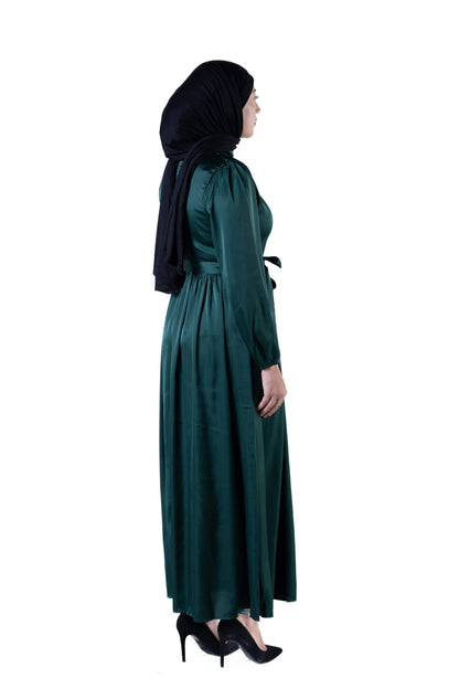 jolienisa Maxi Dress Jolie Nisa Elegant Dark Forest Green Silk Dress | Long Dress with Belt | Maxi Dress for Weddings & Formal Events Forest Green Silk Dress - Elegant Maxi Dresses for Weddings & Events