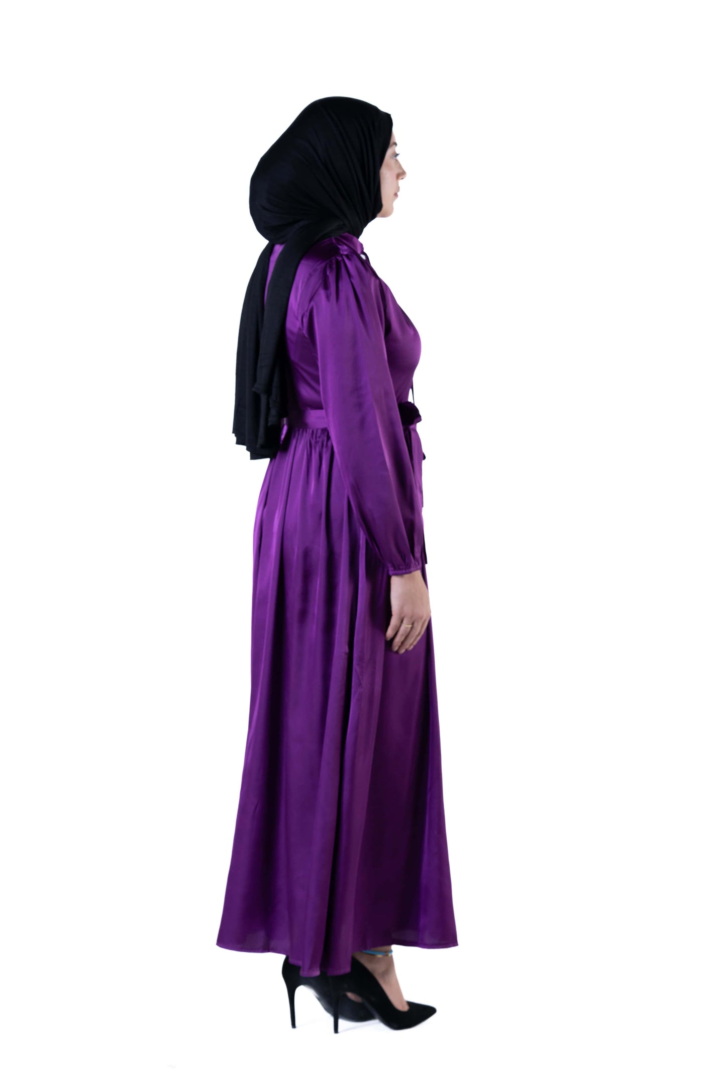 Jolie Nisa Maxi Dress Jolie Nisa Elegant Royal Purple Silk Dress | Long Dress with Belt | Maxi Dress | Modest Wear Montreal Canada Jolie Nisa Royal Purple Silk Dress Collection | Modest Wear Montreal