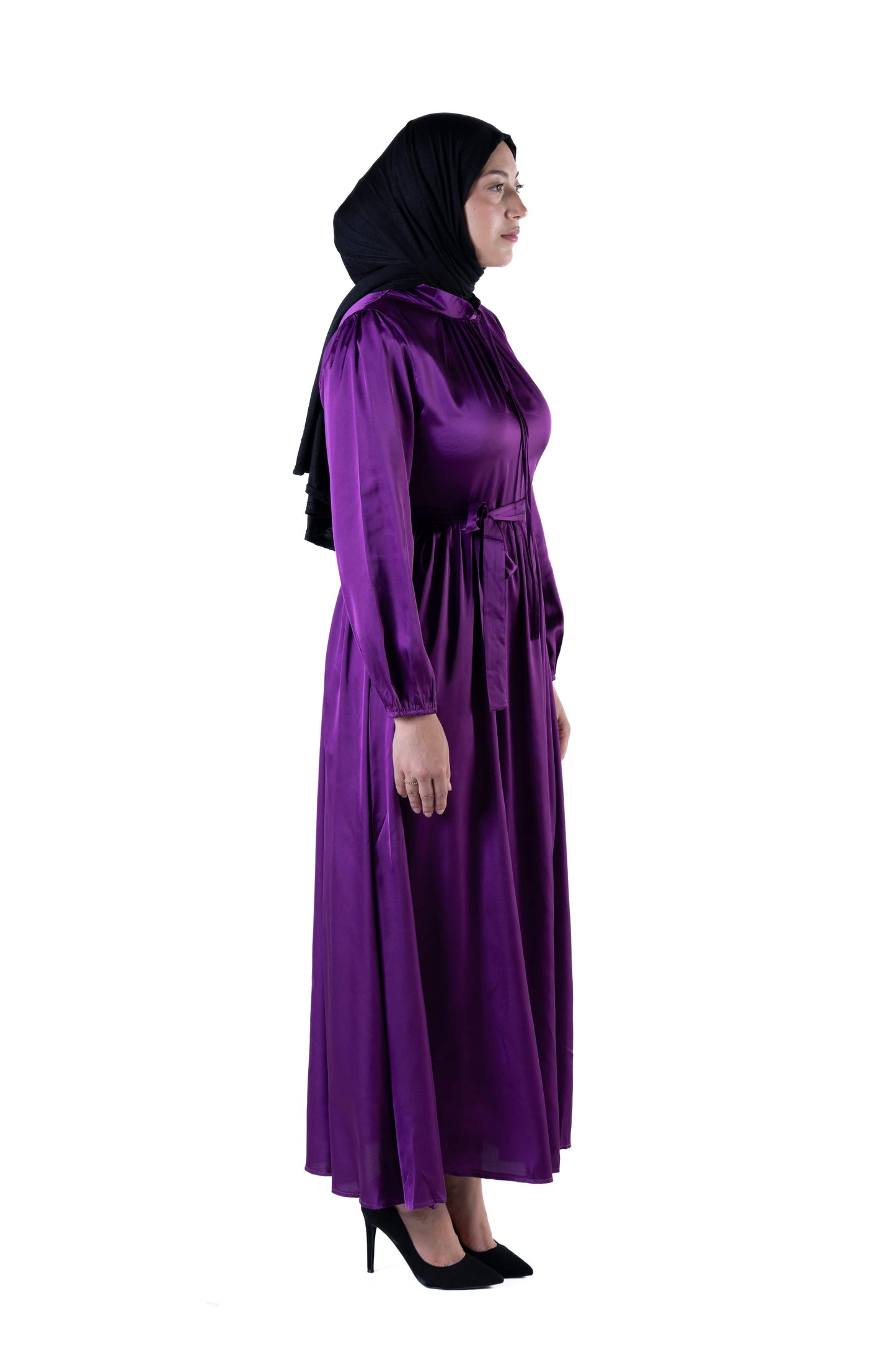 Jolie Nisa Maxi Dress Jolie Nisa Elegant Royal Purple Silk Dress | Long Dress with Belt | Maxi Dress | Modest Wear Montreal Canada Jolie Nisa Royal Purple Silk Dress Collection | Modest Wear Montreal