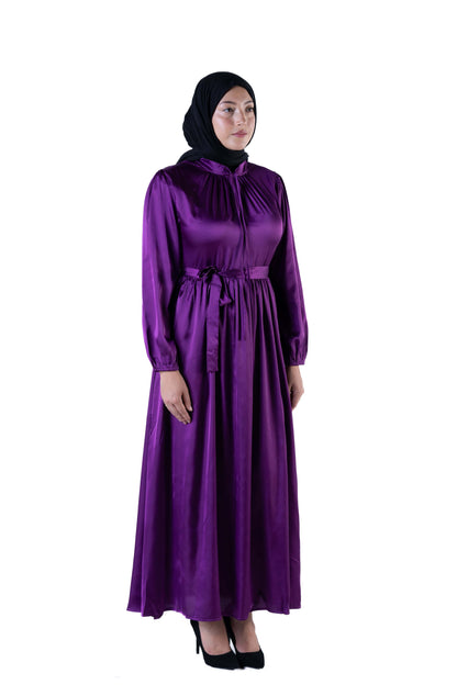 Jolie Nisa Maxi Dress Jolie Nisa Elegant Royal Purple Silk Dress | Long Dress with Belt | Maxi Dress | Modest Wear Montreal Canada Jolie Nisa Royal Purple Silk Dress Collection | Modest Wear Montreal