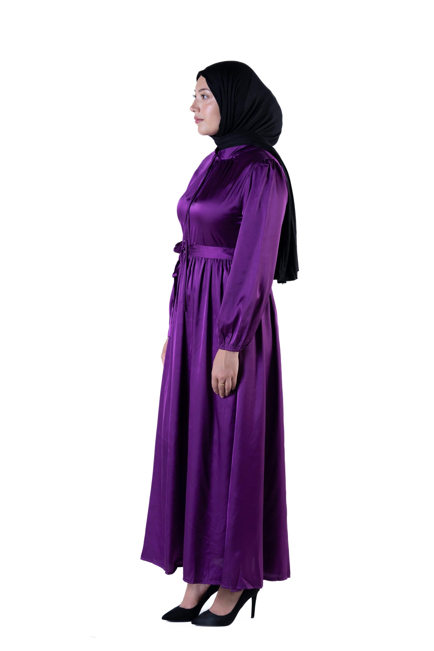 Jolie Nisa Maxi Dress Jolie Nisa Elegant Royal Purple Silk Dress | Long Dress with Belt | Maxi Dress | Modest Wear Montreal Canada Jolie Nisa Royal Purple Silk Dress Collection | Modest Wear Montreal