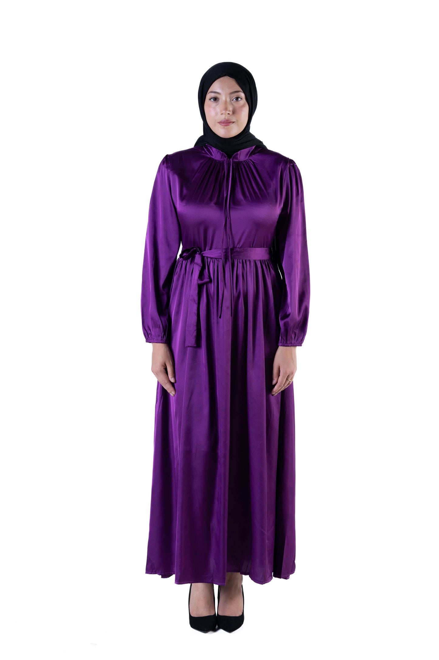 Jolie Nisa Maxi Dress Jolie Nisa Elegant Royal Purple Silk Dress | Long Dress with Belt | Maxi Dress | Modest Wear Montreal Canada Jolie Nisa Royal Purple Silk Dress Collection | Modest Wear Montreal