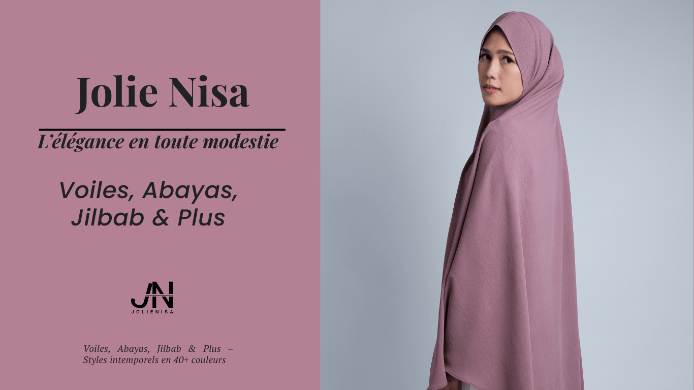 Woman wearing a Lilac hijab with 'Jolie Nisa' branding on a Lilac background