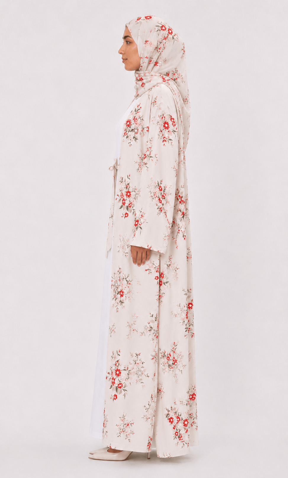 Jolie Nisa Open ABaya Blush Ivory Floral Open Kimono Abaya Set – 4 Piece Blush Ivory Floral Kimono Abaya Set – 4 Piece