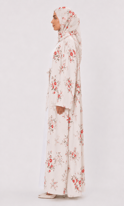Jolie Nisa Open ABaya Blush Ivory Floral Open Kimono Abaya Set – 4 Piece Blush Ivory Floral Kimono Abaya Set – 4 Piece