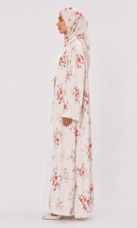 Jolie Nisa Open ABaya Blush Ivory Floral Open Kimono Abaya Set – 4 Piece Blush Ivory Floral Kimono Abaya Set – 4 Piece