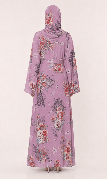Jolie Nisa Open ABaya Dusty Mauve Floral Open Kimono Abaya Set – 4 Piece Dusty Mauve Floral Kimono Abaya Set – 4 Piece | Jolie Nisa