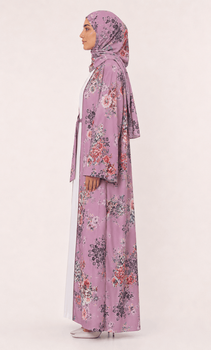 Jolie Nisa Open ABaya Dusty Mauve Floral Open Kimono Abaya Set – 4 Piece Dusty Mauve Floral Kimono Abaya Set – 4 Piece | Jolie Nisa