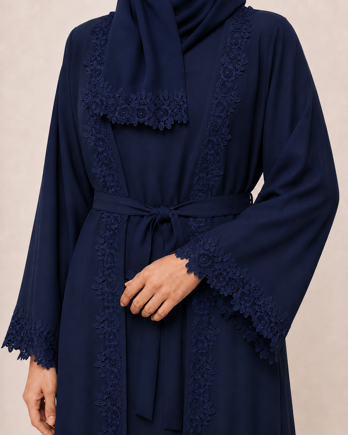 Jolie Nisa Open ABaya Open Abaya with Dantelle Lace Set | Navy | Jolie Nisa Navy Blue Open Abaya with Dantelle Lace Set | Navy | Jolie Nisa 