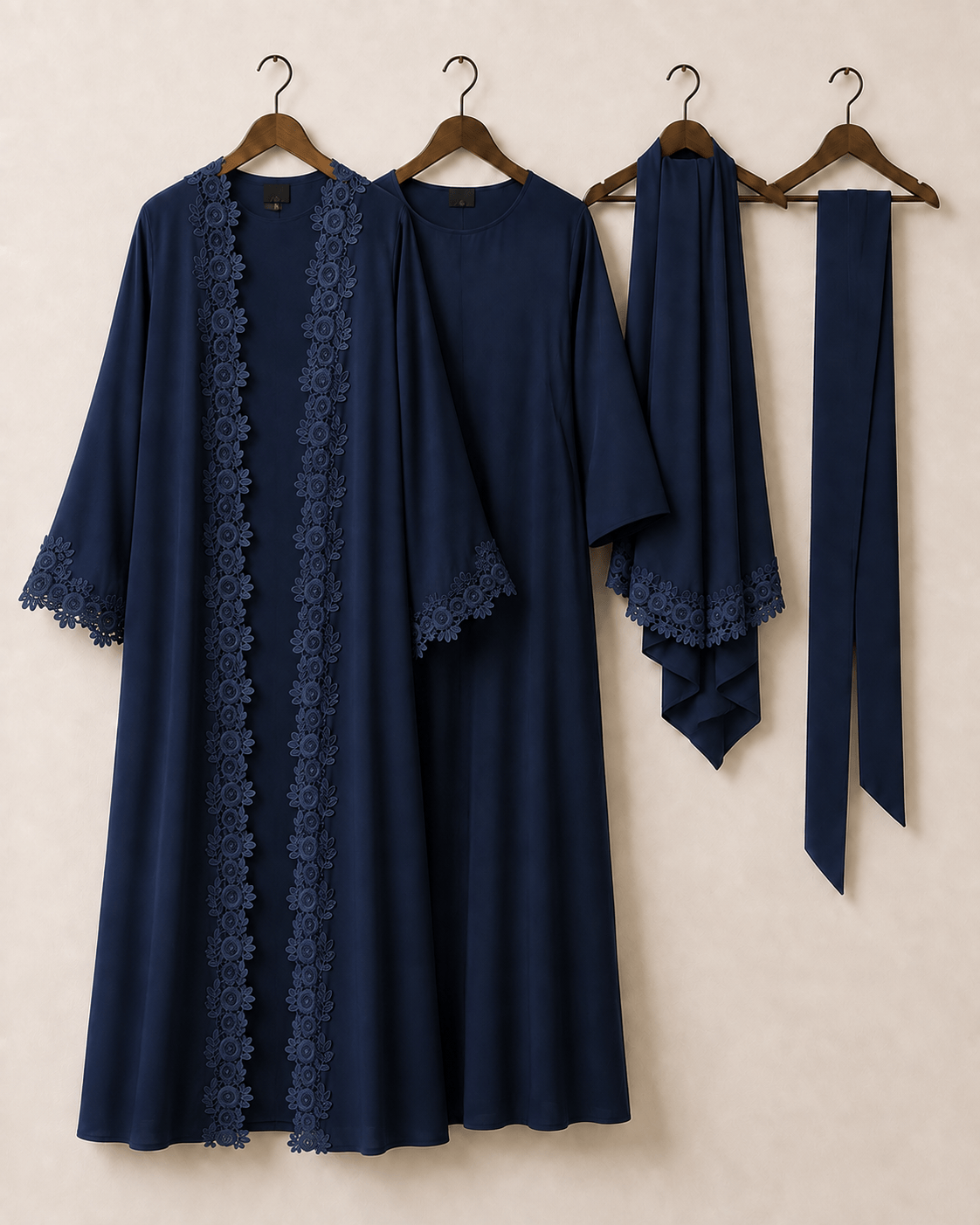 Jolie Nisa Open ABaya Open Abaya with Dantelle Lace Set | Navy | Jolie Nisa Navy Blue Open Abaya with Dantelle Lace Set | Navy | Jolie Nisa 