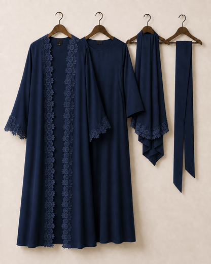 Jolie Nisa Open ABaya Open Abaya with Dantelle Lace Set | Navy | Jolie Nisa Navy Blue Open Abaya with Dantelle Lace Set | Navy | Jolie Nisa 
