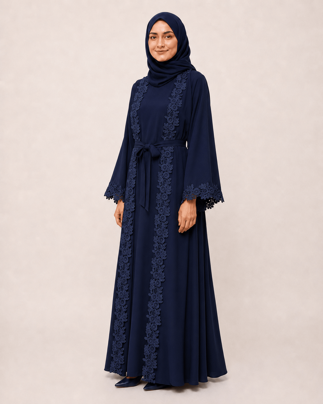 Jolie Nisa Open ABaya Open Abaya with Dantelle Lace Set | Navy | Jolie Nisa Navy Blue Open Abaya with Dantelle Lace Set | Navy | Jolie Nisa 