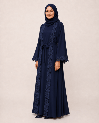 Jolie Nisa Open ABaya Open Abaya with Dantelle Lace Set | Navy | Jolie Nisa Navy Blue Open Abaya with Dantelle Lace Set | Navy | Jolie Nisa 