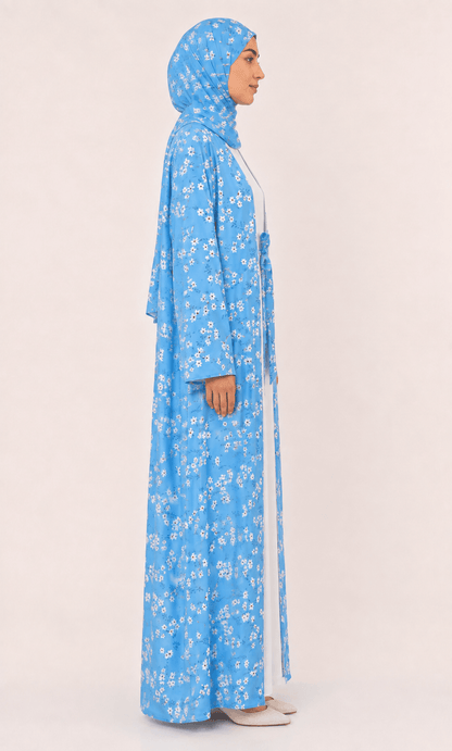 Jolie Nisa Open ABaya Sky Blue Floral Open Abaya Kimono Set (4-Piece) | Jolie Nisa Sky Blue Floral Open Kimono Abaya Set – 4 Piece
