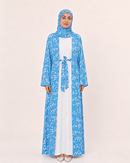 Jolie Nisa Open ABaya Sky Blue Floral Open Abaya Kimono Set (4-Piece) | Jolie Nisa Sky Blue Floral Open Kimono Abaya Set – 4 Piece