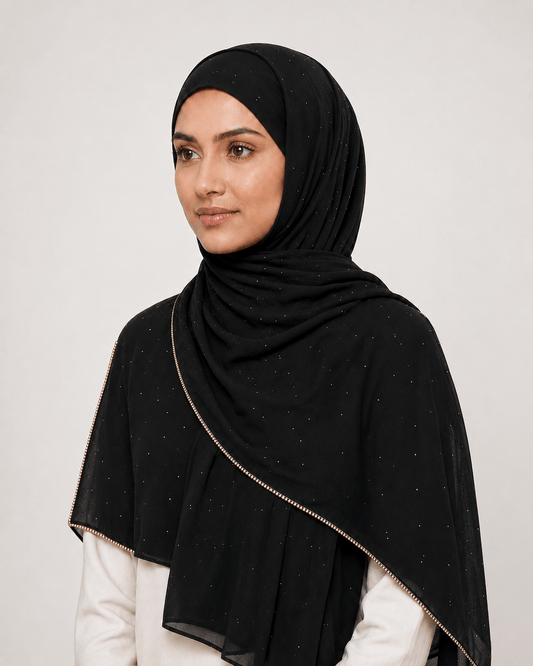 jolienisa Rhinestone Chiffon Hijab Black Rhinestone Chiffon Hijab Black Rhinestone Chiffon Hijab | Jolie Nisa