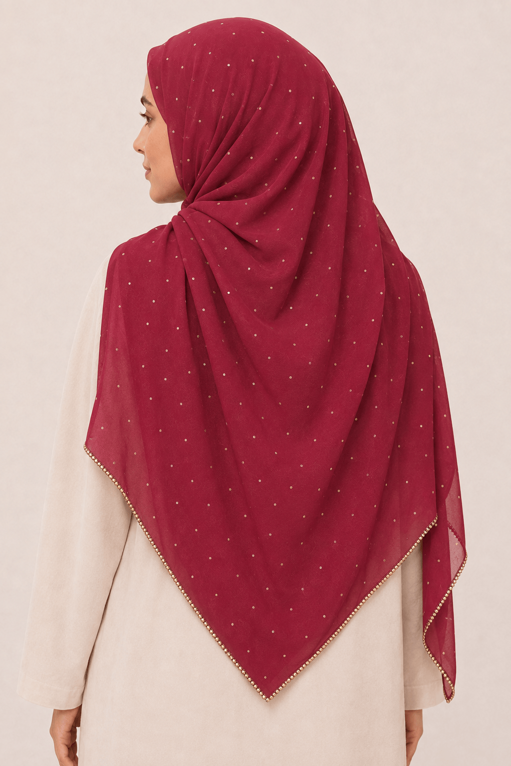 jolienisa Rhinestone Chiffon Hijab Dusty Burgundy Rhinestone Chiffon Hijab with Gold Border Burgundy Rhinestone Chiffon Hijab | Jolie Nisa