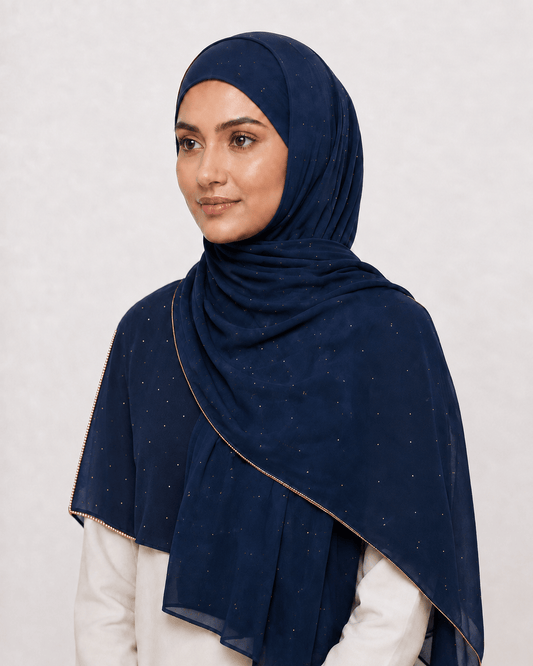 jolienisa Rhinestone Chiffon Hijab Navy Blue Rhinestone Chiffon Hijab Navy Blue Rhinestone Chiffon Hijab | Jolie Nisa