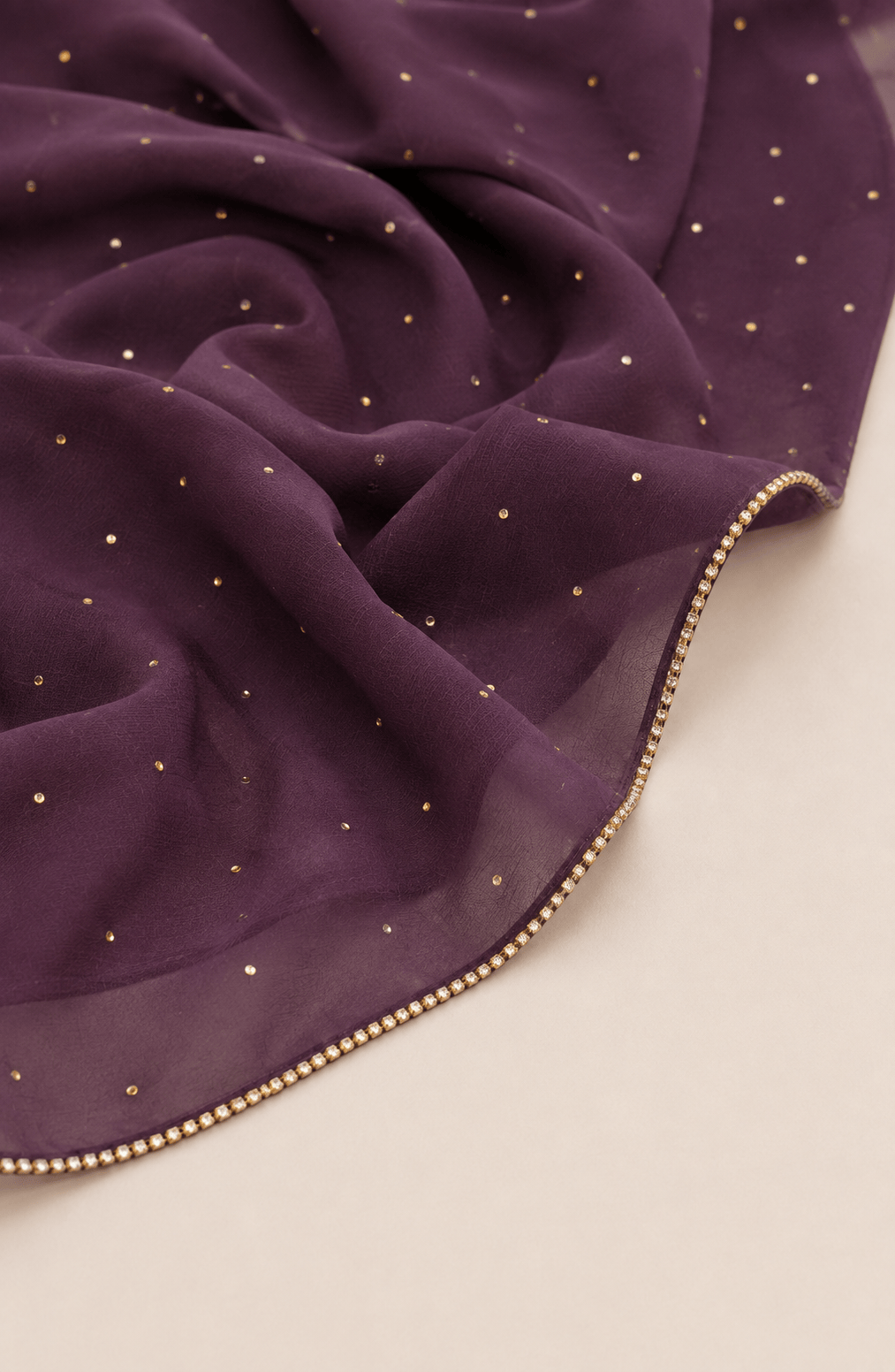 jolienisa Rhinestone Chiffon Hijab Purple Rhinestone Chiffon Hijab with Gold Border Purple Rhinestone Chiffon Hijab | Jolie Nisa