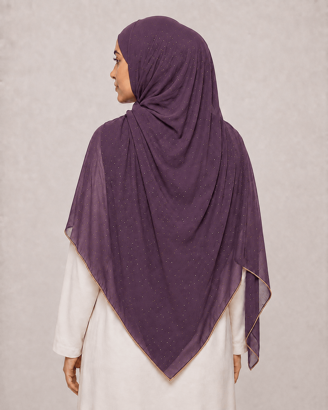 jolienisa Rhinestone Chiffon Hijab Purple Rhinestone Chiffon Hijab with Gold Border Purple Rhinestone Chiffon Hijab | Jolie Nisa