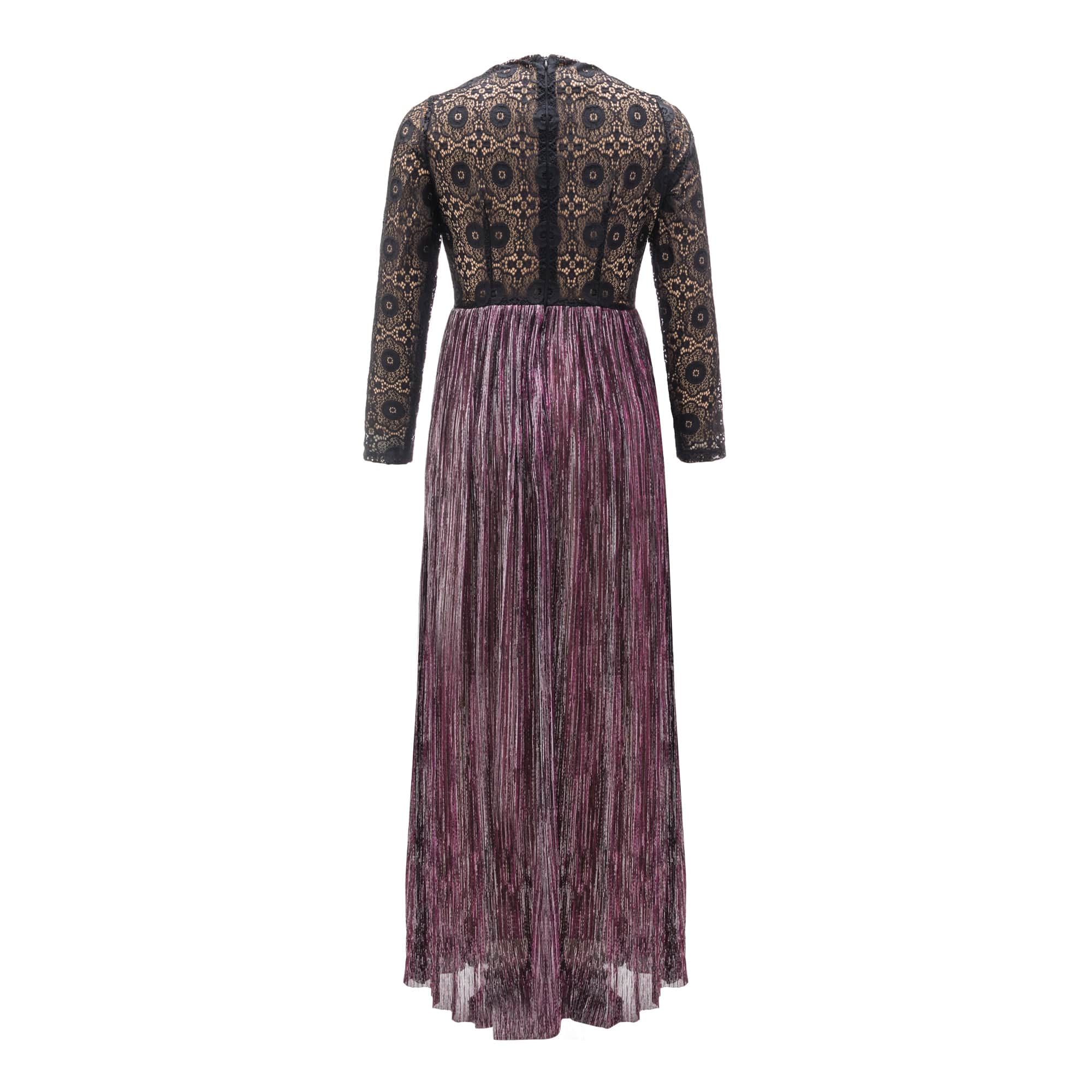 jolienisa Black Purple Floral Lace Maxi Dress Gown