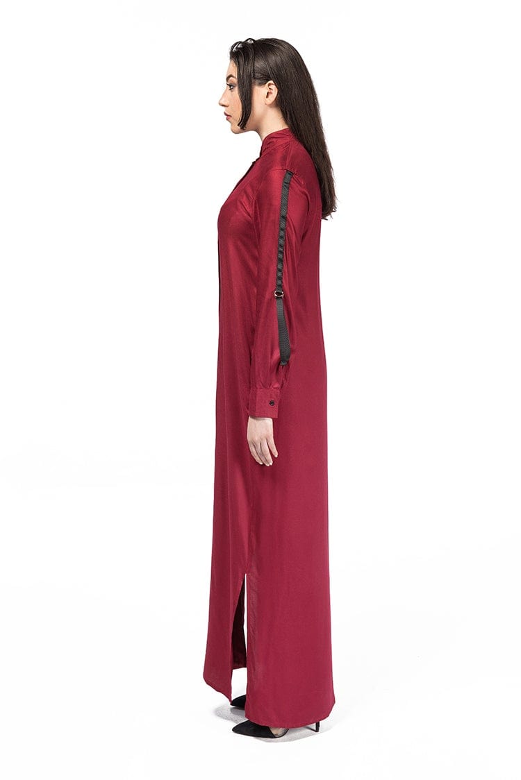 jolienisa Burgundy Abaya Dress with Convertible Sleeves