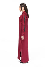 Load image into Gallery viewer, jolienisa Burgundy Abaya Dress with Convertible Sleeves
