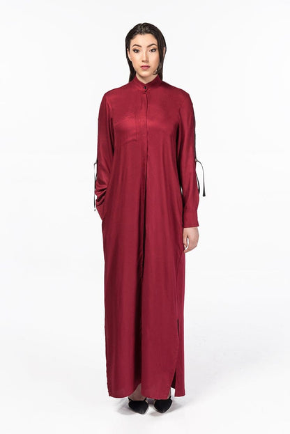 jolienisa S Burgundy Abaya Dress with Convertible Sleeves