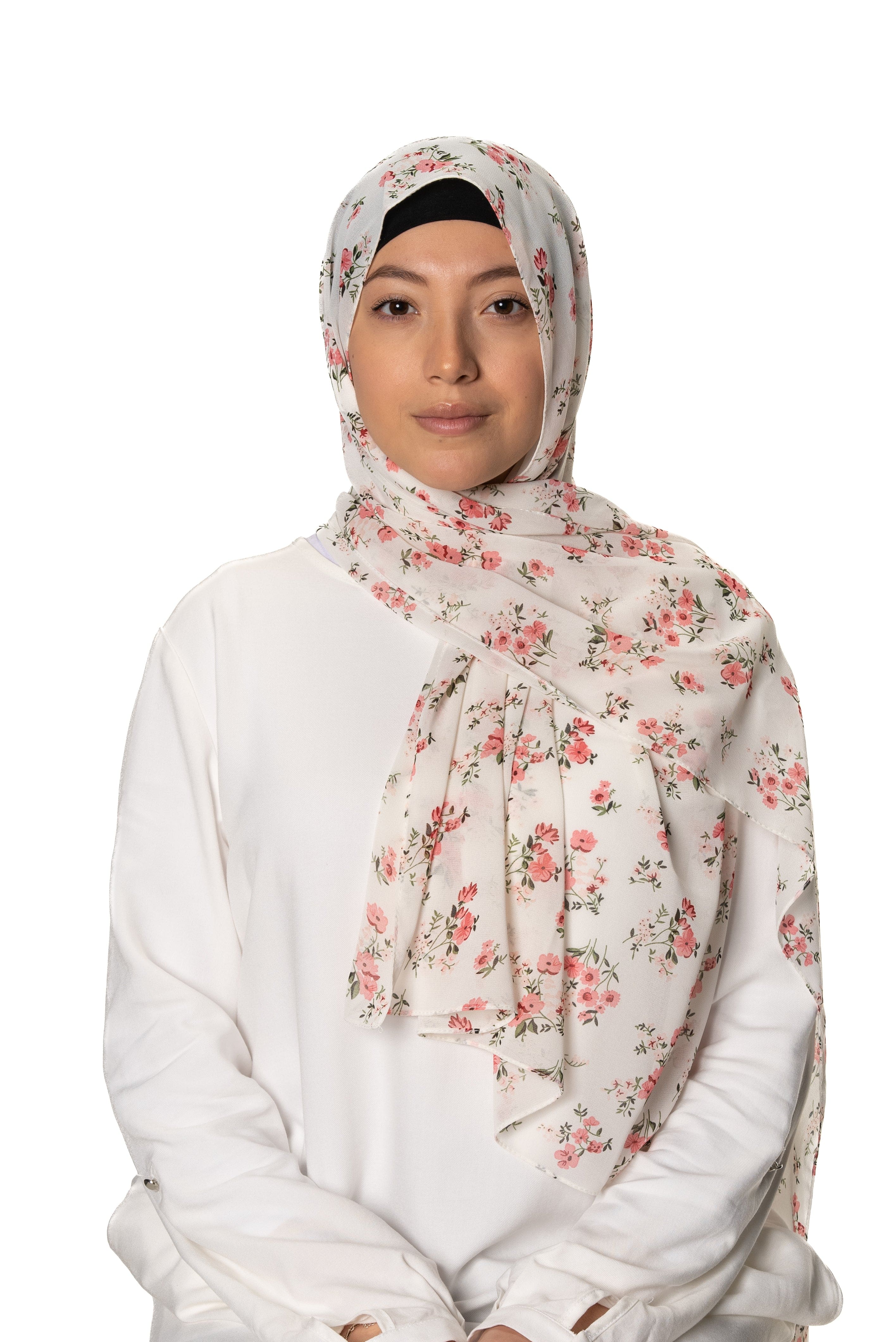Jolie Nisa Hijab Ivory Blossom Elevate Your Style with Jolie Nisa Non-Slip Printed Chiffon Hijabs - Elegant, Comfortable, and Secure Hijabs for Women