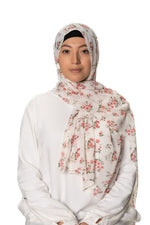 Load image into Gallery viewer, Jolie Nisa Hijab Ivory Blossom Elevate Your Style with Jolie Nisa Non-Slip Printed Chiffon Hijabs - Elegant, Comfortable, and Secure Hijabs for Women
