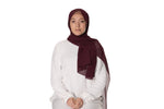 Load image into Gallery viewer, Jolie Nisa Hijab Maroon Elevate your style with the Non-Slip Bubble Chiffon Hijab by Jolie Nisa. With its comfortable and secure fit, this hijab is perfect for any occasion. Shop now! Jolie Nisa Non-Slip Premium Bubble Chiffon Hijab for All-Day Comfort 
