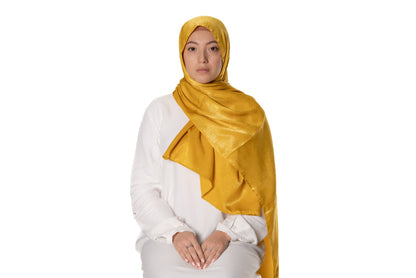 Jolie Nisa Hijab Mustard Feel Luxurious and Elegant with Jolie Nisa Velvet Crushed Silk Satin Hijab - Maxi Size, Mid-Weight, Ripple Grain Texture Shop Jolie Nisa Velvet Crushed Silk Satin Hijab - Luxuriously Soft & Chic