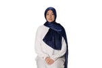Load image into Gallery viewer, Jolie Nisa Hijab Navy Feel Luxurious and Elegant with Jolie Nisa Velvet Crushed Silk Satin Hijab - Maxi Size, Mid-Weight, Ripple Grain Texture Shop Jolie Nisa Velvet Crushed Silk Satin Hijab - Luxuriously Soft &amp; Chic
