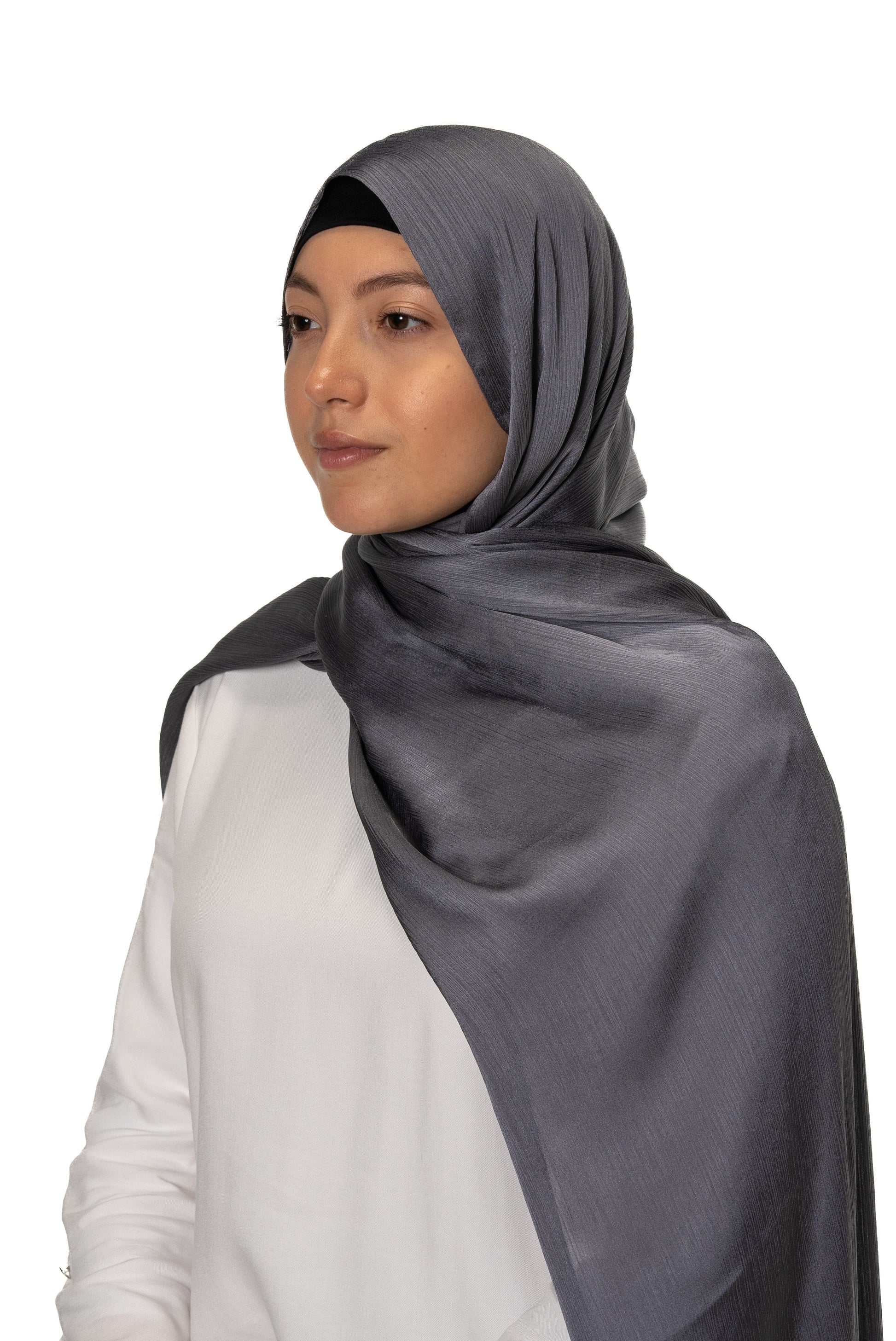 Jolie Nisa Hijab Dark Grey Jolie Nisa None Slip Premium Satin Crinkle Hijab Scarf Your Style with Jolie Nisa None Slip Premium Satin Crinkle Hijab Scarf