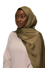 Load image into Gallery viewer, Jolie Nisa Hijab Olive Green Jolie Nisa None Slip Premium Satin Crinkle Hijab Scarf Your Style with Jolie Nisa None Slip Premium Satin Crinkle Hijab Scarf
