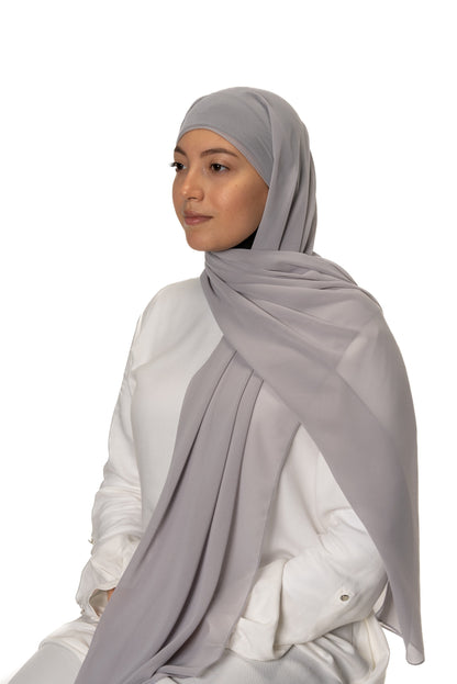 Jolie Nisa Hijab Ash Grey Jolie Nisa Premium None Slip instant Chiffon Ready to Wear Hijab Scarf