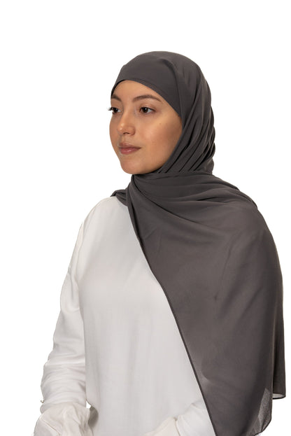 Jolie Nisa Hijab Dark Grey Jolie Nisa Premium None Slip instant Chiffon Ready to Wear Hijab Scarf