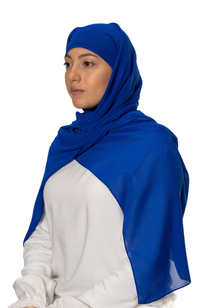 Jolie Nisa Hijab Royal Blue Jolie Nisa Premium None Slip instant Chiffon Ready to Wear Hijab Scarf