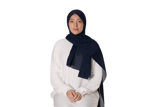 Jolie Nisa Hijab Navy Premium Luxury Crepe Crinkle Hijab - Non-Slip and Comfortable Hijab for All Occasions Premium Luxury Crepe Crinkle Hijab, voile - Soft and Stylish Headscarf