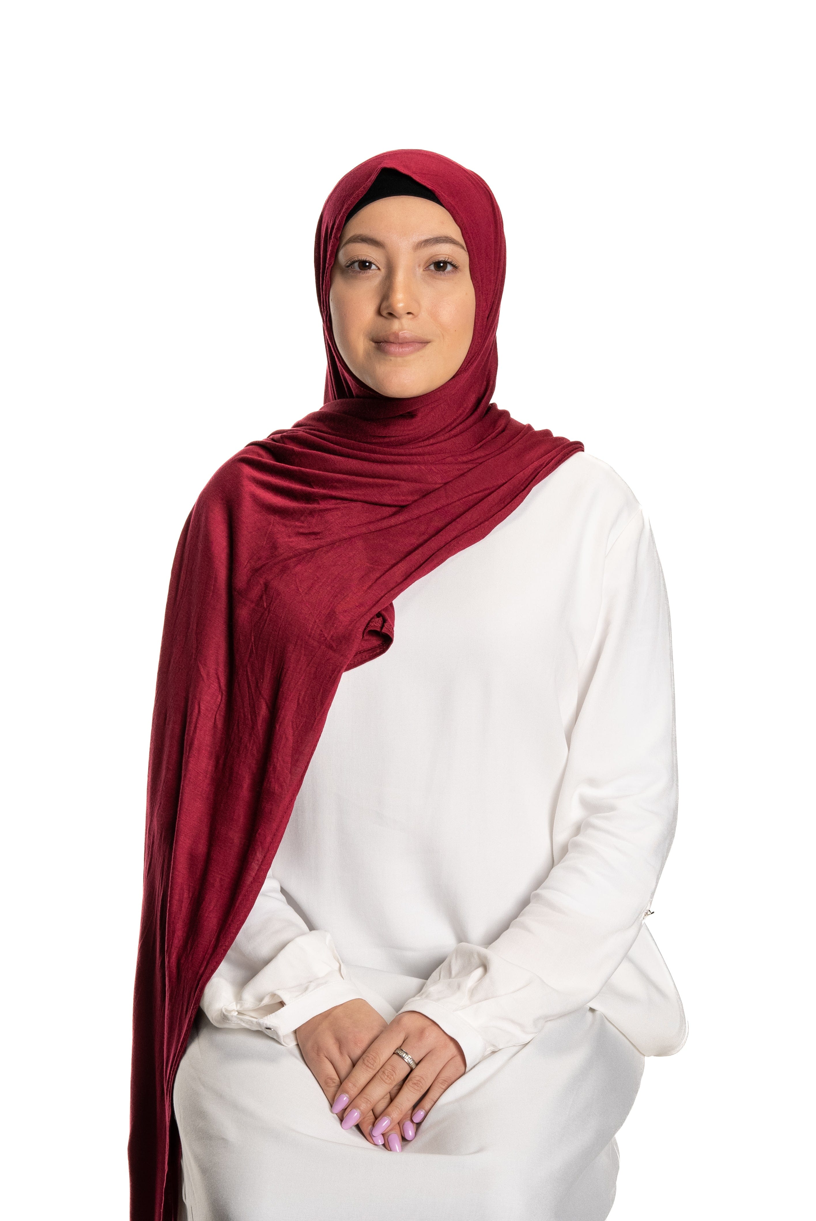 Jolie Nisa Hijab Cranberry Premium Slip-on Jersey Instant Head Scarf Wrap for Effortless and Stylish Hijab Wear Premium Slip-on instant Jersey Head Scarf Wrap for Effortless and Stylish Hijab Wear!